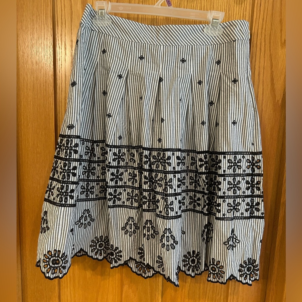 Talbots Eyelet Pleated Stripe Skirt 8